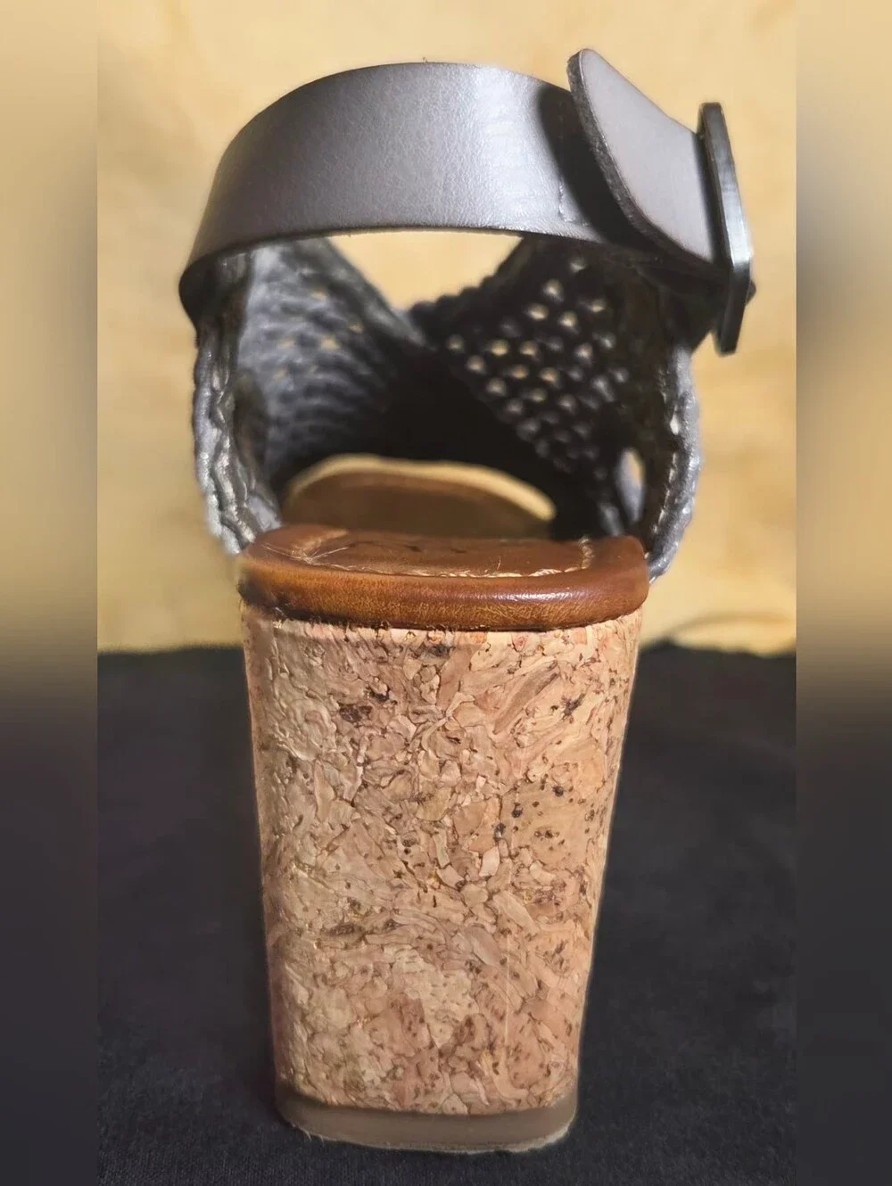 Blowfish Malibu Woven Cork Wedge Platform Sandals Metallic Pewter 6.5M